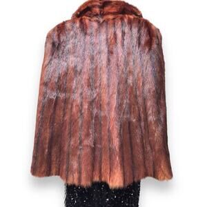 1940s Vintage Striped Mahogany Mink Fur Cape Silk Lined OSFM Padded Shoulders